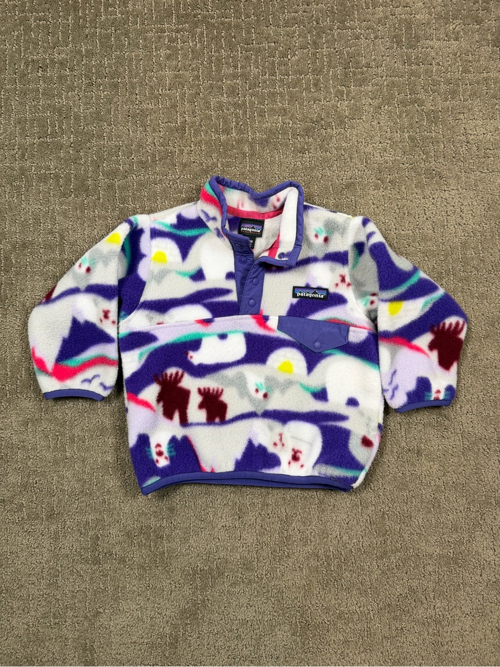 Patagonia Baby Lightweight Synchilla Snap-T Pullover Purple Polar Bear 6-12 MO